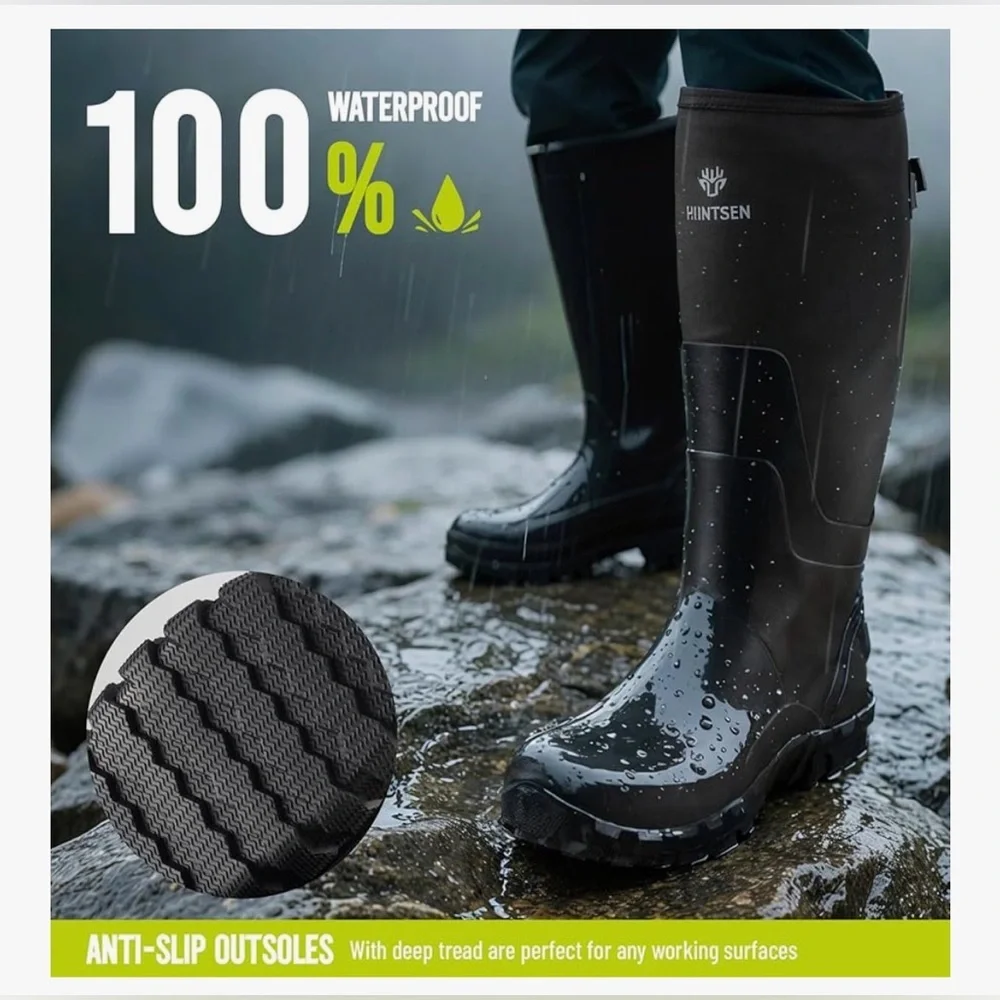 HUNTSEN Black Rubber Work Boots – men 9 narrow - Picture 2 of 4